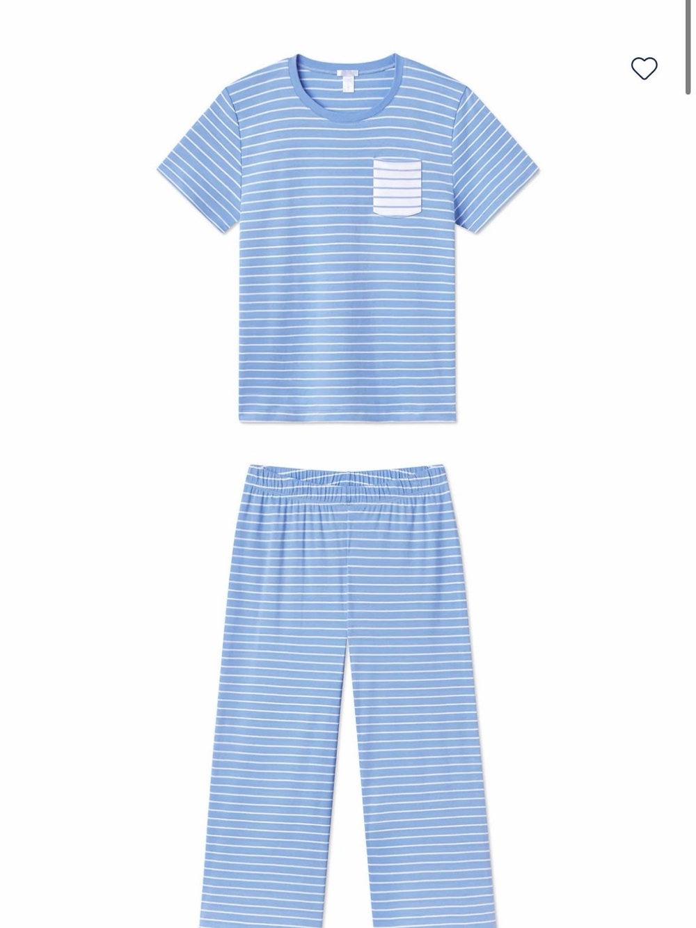 LAKE Pima Crew Wide Leg Pajama Set - Mixed Baltic Blue Stripe - Sz Medium